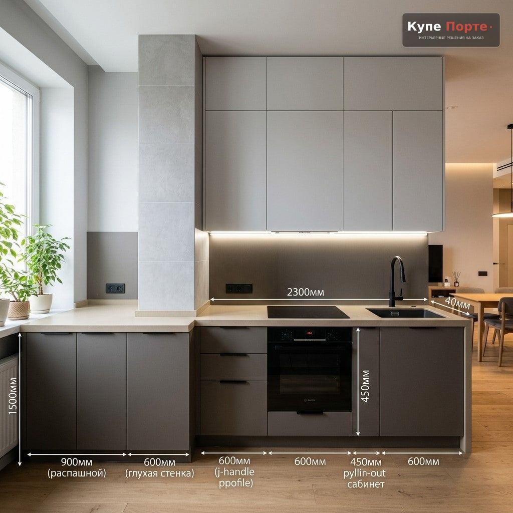 Компактная кухня, спроектированная с учётом размеров помещения